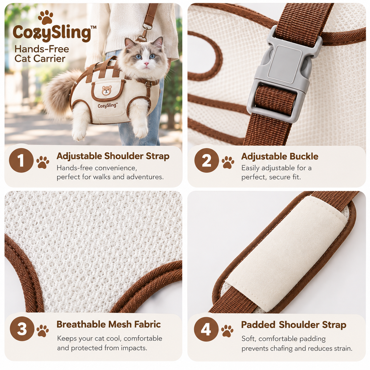 Cozy Sling™ - Hands-Free Cat Carrier